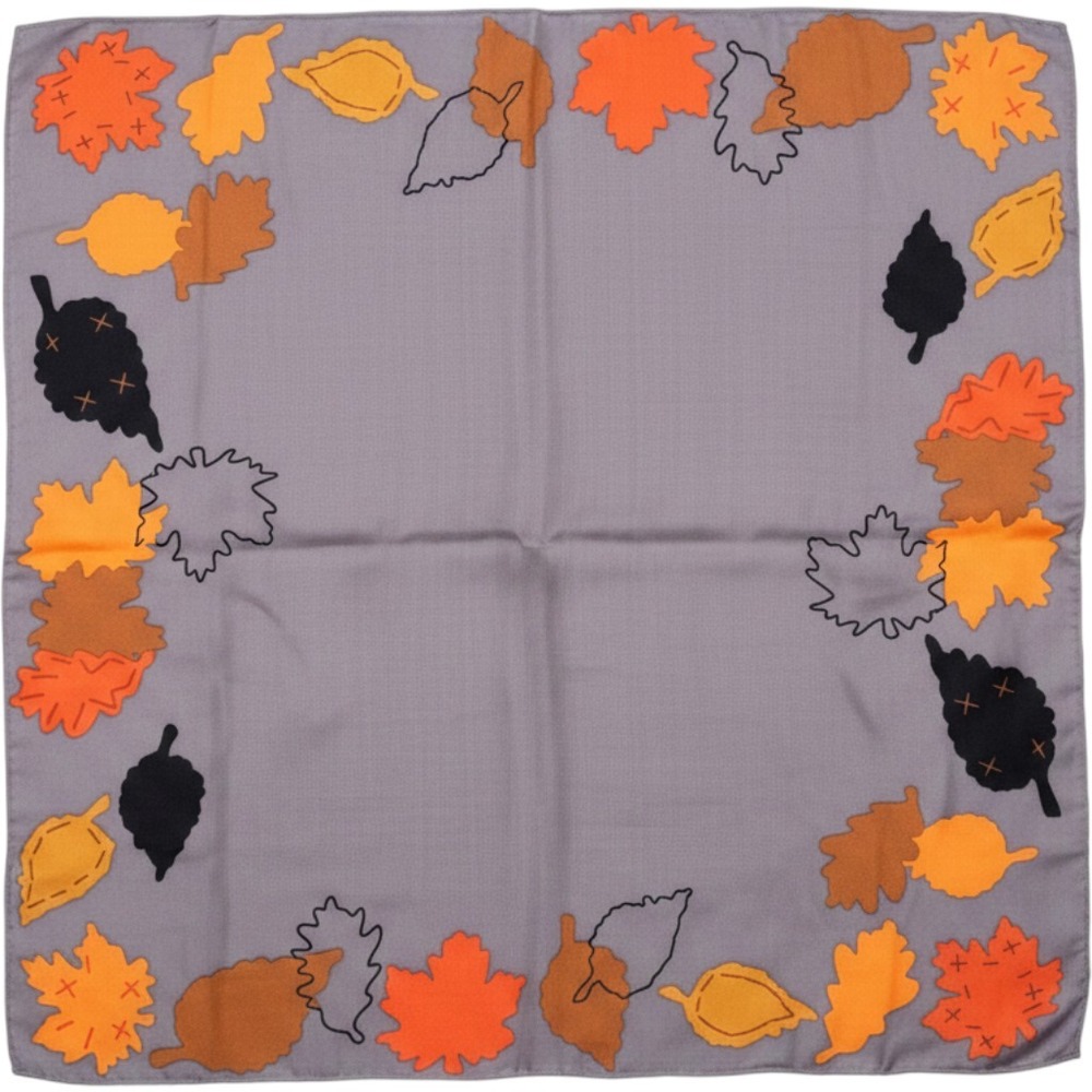 Vintage Elaine Gold Silk Scarf 20 Inch Square Autumn Fall Leaves Grey Orange